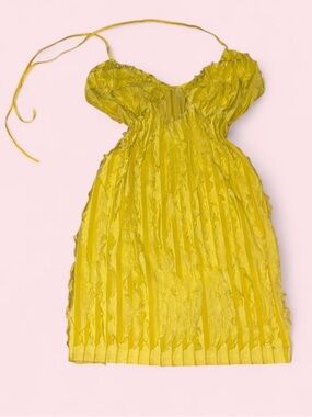 Zara Yellow Ruffle Halter Mini Dress